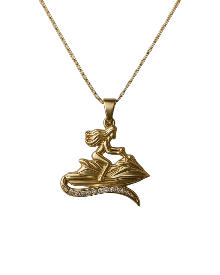 Pingente Jetski feminino em ouro com zircônias
